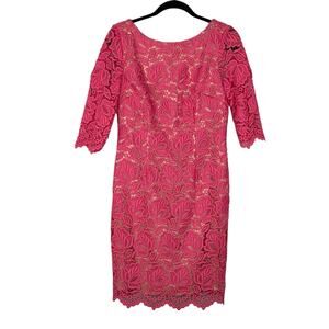 Eliza J Sheath Dress Lace Overlay 3/4 Sleeve Feminine Pink Size 8